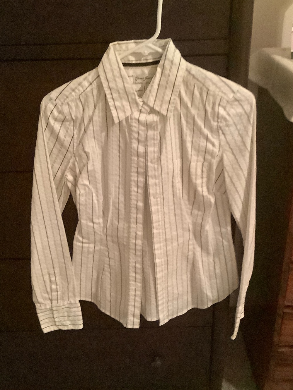 Guess White Button-Down Shirt with Thin Gray Stripes